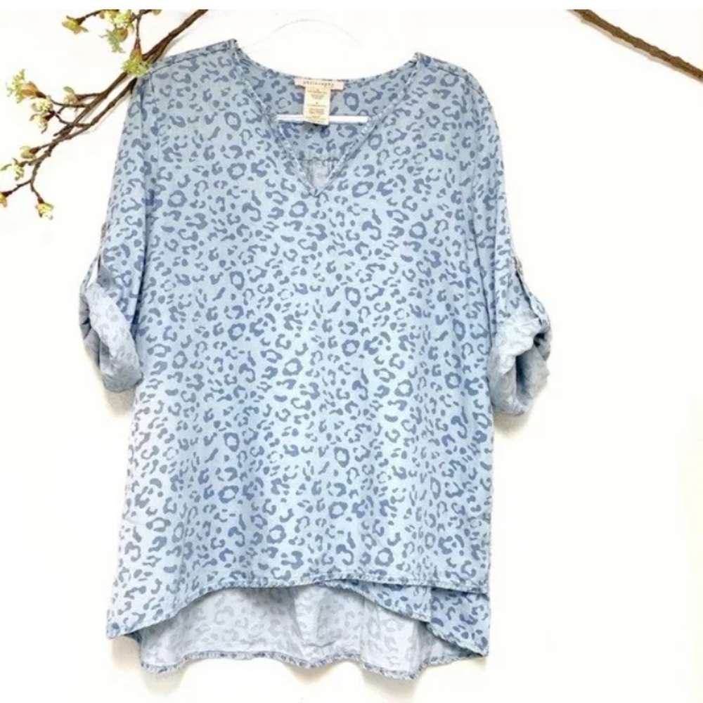 Philosophy Blue Denim Leopard Top